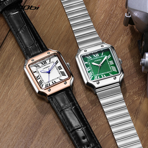 Reloj de Lujo Cuadrado Clásico y Moderno SINOBI para Hombre, Diseño Único y Casual con Correa de Cuero Genuino/Acero Inoxidable, Incluye Caja de Regalo - Product Image 6