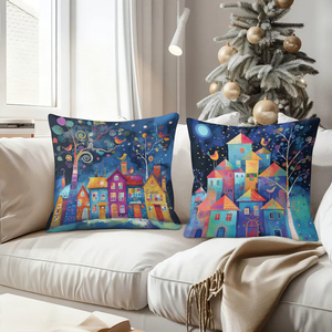 Coussins de village colorés et fantaisistes, décorés de chaussettes festives et de bois de cerf, pour un salon douillet. - Product Image 4