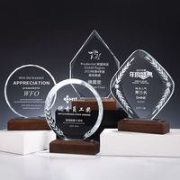 Trofeo de Cristal con Base de Madera, Grabado en Blanco para Impresión, Premio de Cristal y Madera para Competencias Empresariales