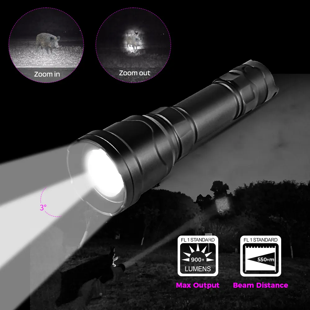Powerful Handheld Longrange Flashlights Hunting Torch Led Hunt Light Flash Light Power Best Tactical Zoomable Flashlight