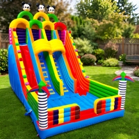 Grand toboggan gonflable commercial extérieur en PVC à double piste, château gonflable, aire de jeux pour enfants, toboggan gonflable géant à sec