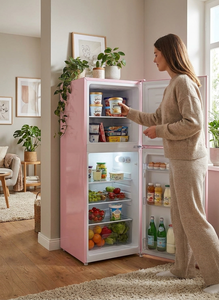 Réfrigérateur Électrique Compact <span class=keywords><strong>Vintage</strong></span> Rétro à Double Porte Sans Givre 116L MDFR120-RE en Acier Inoxydable Économe en Énergie, Occasion - Product Image 2