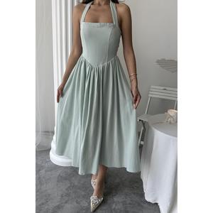 Robe en lin ODM en gros, robe courte à col halter en crochet, robe élégante à fentes, sublimée, creuse, XS pour club de jour - Product Image 3