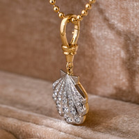 Collar con Colgante de Oro de 18K en Dos Tonos y Platino con Cuentas de Burbuja Doradas y Diamante Cultivado en Laboratorio con Certificación IGI, Resistente a la Decoloración