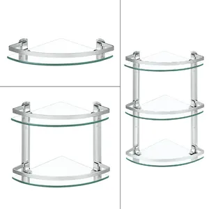 Wall Hanging Corner Three Tier <strong>Shower</strong> Bathroom Storage <strong>Glass</strong> Corner <strong>Shelf</strong> - Product Image 4