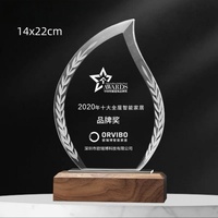 Trophée en cristal sur base en bois personnalisée, plaque de récompense en acrylique avec logo gravé, récompenses de reconnaissance haut de gamme pour les événements d'entreprise