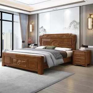 Letti in legno moderno letto matrimoniale camera da letto mobili di lusso cinese stoccaggio in legno massello letto extra large