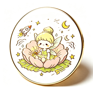 Pin Redondo de Metal Esmaltado con Ilustración de Hada, Insignia Dorada con Diseño Floral y Espacial de Dibujos Animados, Decoración para Regalo - Product Image 3