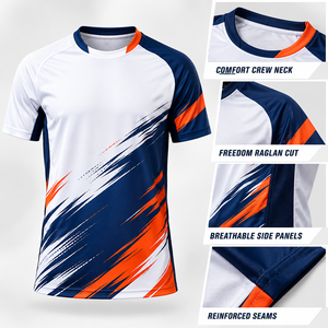 Maglia Personalizzata per Squadre Sportive, Manica Corta, Traspirante, Asciugatura Rapida, per Calcio e Football, Bianco Blu Navy Arancione - Product Image 4
