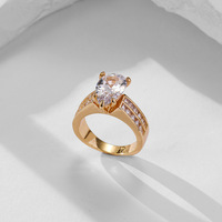 Bague élégante en zircon taille poire, plaquée or, avec bande baguette, pour femme, bijoux de mode, vente en gros