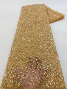 Ren Vải 5 Yards Phi Đá Đính Cườm Giá Cả Cạnh Tranh Vải Cho Váy Cưới Ren Lưới Với Sequin Vải Màu Cam - Product Image 5