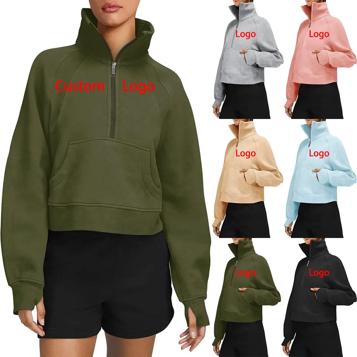 Oti Textile OEM Women Half Zip Cropped Hoodies Fleece Quarter Zip Up Pullover Sweatshirts Winter Clothes 2022 Outfits Sweater