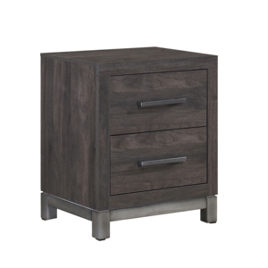 Modern Sleek Design Nightstand 2 <b>Drawers</b> Brownish Gray Antique Silver Finish Bedroom Furniture - Product Image 3
