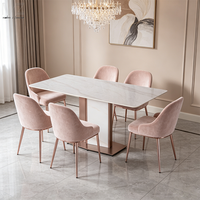Table à manger moderne de luxe nordique pour appartement, grande table rectangulaire en pierre frittée blanche, 6 places, base en métal, pour la maison