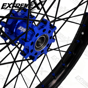 Ensemble de roues à rayons tout-terrain <span class=keywords><strong>KKE</strong></span> 19/16 pouces, 1.6x19 avant, 1.85x16 arrière, moyeux CNC bleus pour Surron Light Bee - Product Image 2
