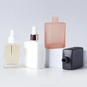 50ml Square Shaped Customized Color Spray Luxury Glass Dropper Bottle For Essential Oil Packaging