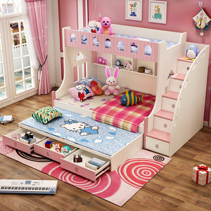859 # literas combinadas 1,2 m 1,5 m muebles de dormitorio para niños 3 en 1 con estantería de almacenamiento camas encantadoras para niños rosas - Product Image 3