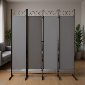 Paravent 4 panneaux 6FT en tissu polyester gris avec cadre en acier carbone, pliable, design minimaliste - Product Image 2
