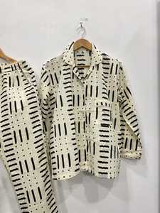 Ensemble de pyjama en coton à imprimé géométrique pour femmes, manches longues, col rabattu, vêtements de nuit décontractés, printemps, 2 pièces - Product Image 3