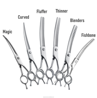 Tijeras de Peluquería Profesional VG10 de 7 Pulgadas, Curvas, para Desplumar y Adelgazar, de Acero Inoxidable, Tipo Espina de Pescado, Juego Completo para Peluquería Canina