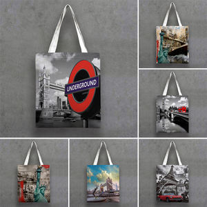 Sac Fourre-Tout Vintage en Toile Décoratif London <span class=keywords><strong>Paris</strong></span> avec Motif Dessin Animé - Product Image 2