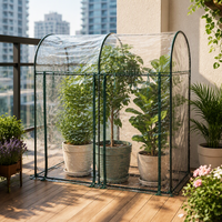 Serre de jardin à toit arqué avec couverture transparente, structure métallique, porte avant à fermeture éclair et fenêtre d'aération – Abri pour plantes