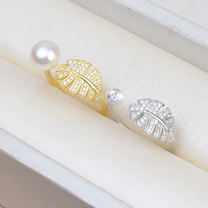 Anillo de Plata S925 para DIY con Incrustaciones de Hojas y Plumas, Anillo Abierto con Perla, Base Vacía para Anillo de Dedo 102 - Product Image 3