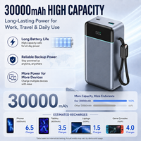 Batterie externe portable personnalisée 10000mAh 20000mAh 30000mAh, charge rapide 65W, câble intégré pour ordinateurs portables, tablettes, téléphones