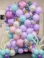 Kit d'arche de guirlande de ballons sirène, ballons en aluminium queue de sirène et coquillages pour fête d'anniversaire de filles sur le thème de l'océan
