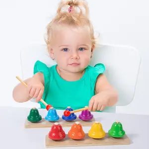 Kids educational musical instrument set wooden drum children percussion rainbow table bell hand montessori music toys