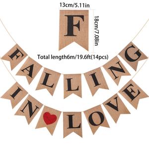 Bandera Decorativa de Arpillera con Estampado de Corazón, Bandera de Cola de Golondrina con Estampado de Corazón Rojo <span class=keywords><strong>para</strong></span> Decoración de Bodas - Product Image 2