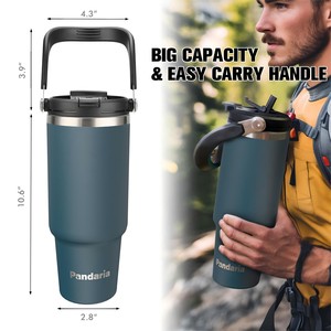 Tumbler Isolato Sottovuoto da 40oz con Manico e Coperchio, Rivestimento in Polvere Colorato, Pronto per la Spedizione da Magazzino FBA - Product Image 5