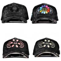 Gorras de Béisbol Negras de 5 Paneles con Pedrería Personalizada OEM, Colección Original de Aniversario, Bordado 3D y Estampado de Goma en Relieve