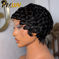 Perruque en cheveux humains en gros, sans colle, avec dentelle HD, perruque frontale en dentelle de cheveux naturels, coupe pixie, bouclée, 13x4, pour revendeurs