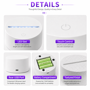 Base <span class=keywords><strong>de</strong></span> veilleuse LED classique à bords arrondis, éclairage décoratif, mode tactile RGB, intensité réglable, alimentation USB, personnalisable OEM - Product Image 5