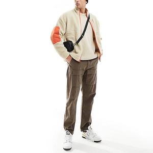 Großhandel vertikale Reißverschluss Brusttasche orange Ellbogen Patch hoher Kragen Reißverschluss übergroße <span class=keywords><strong>Brog</strong></span> Fleece-Jacke für Herren - Product Image 3