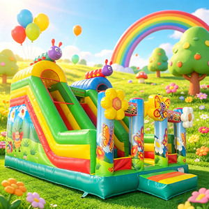 Château gonflable commercial combiné papillon avec toboggan sec pour la location de fêtes d'enfants - Product Image 5