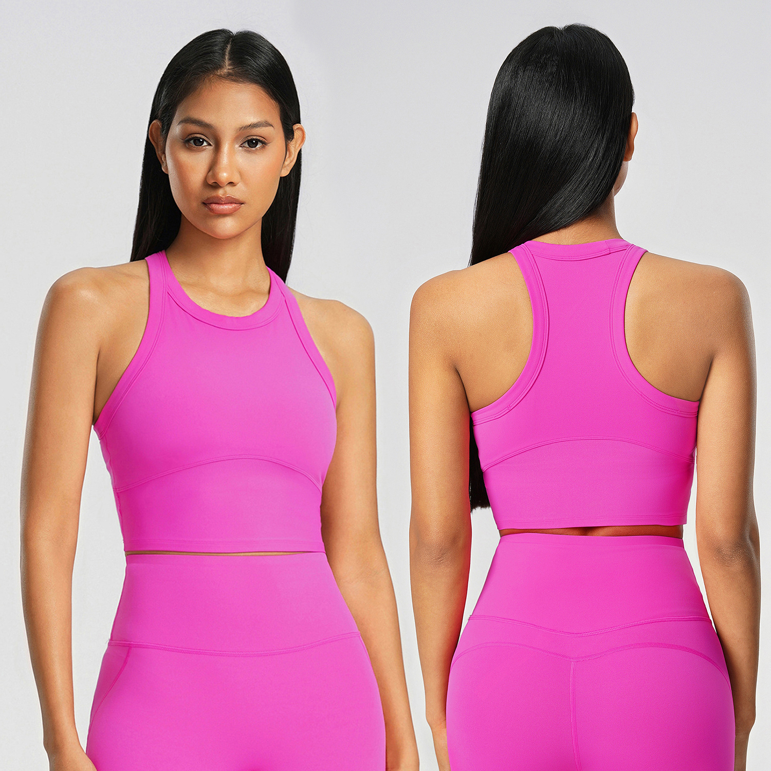 Women's Short Sleeveless Sports Vest High Round Neck Fitness Yoga With Fixed Cup Stretch T-Shirts