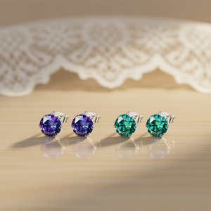 Orecchini a Perno E1184 con Cristallo Bianco, Placcati in Argento, Montatura a Castone, Classici per Uso Quotidiano, Unisex, Gioielli in Lega di Zinco - Product Image 2