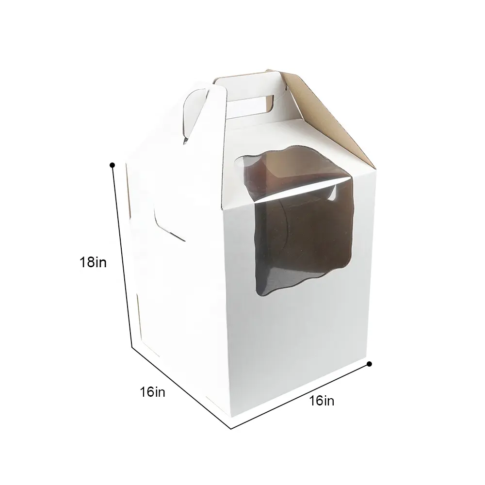 Personalizzato con manico scatola di imballaggio per torta a strati alta trasparente nuovo arrivo prezzo all'ingrosso scatola per torta ondulata