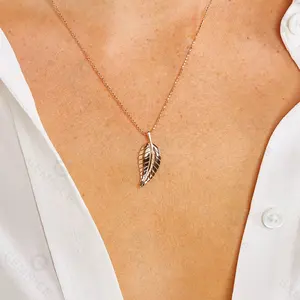 Gemnel New Trendy 14k Gold Plated Jewelry Custom Beaded Chain Leaf Shaped Pendant Necklace