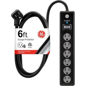 ปลั๊กพ่วงป้องกันไฟกระชาก Ge ยาว 6 ฟุต 6 ช่องเสียบ พร้อมฝาครอบนิรภัย สำหรับบ้าน สำนักงาน โรงรถ โรงงาน - Product Image 1