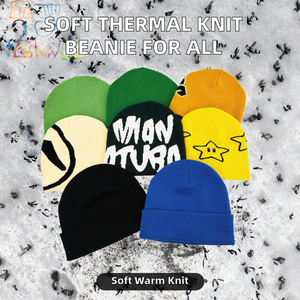 Bonnet en tricot côtelé marron avec revers, effet cachemire, pour l'hiver, avec logo brodé - Product Image 2