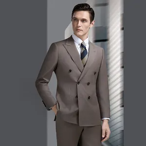 2024 OEM Tuxedo Luxury Men's Slim Fit 3 Pieces Suit Double Breasted Solid Jacket Pants Set With Tie Tailor Made Men's Suits