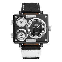 Reloj de Cuarzo Oulm 3595 para Hombre, Color Marrón Occidental, Correa de Tela Elegante, Cronógrafo Cuadrado, 2 Zonas Horarias, Decoraciones, Popular Kit de Reloj de Golf