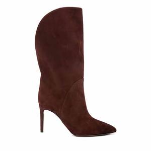 Botines de <span class=keywords><strong>mujer</strong></span> Botas de tacón alto de lujo Botas de <span class=keywords><strong>mujer</strong></span> de punta estrecha de gamuza marrón Skinny Botines de personalización de alta calidad - Product Image 6