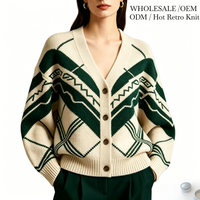 Cardigan ample surdimensionné pour femme en maille de soie/coton à imprimé animal, style rétro jacquard, col rond, boutonné, ensemble assorti, automne
