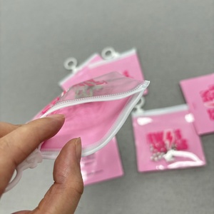 Tùy chỉnh Mini túi màu hồng <span class=keywords><strong>Ziplock</strong></span> cho bao bì Bông tai rõ ràng mỹ phẩm đồ trang sức đóng gói túi với vòng xử lý nhựa <span class=keywords><strong>PVC</strong></span> với logo - Product Image 3
