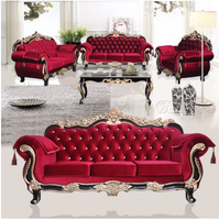 Europäisches Klassisches Luxus-Holzschnitzerei-Sofa-Set Holzschnitzerei Wohnzimmer Chesterfield Günstiges Stoff-Sofa-Set 123