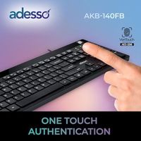 Teclado de Escritorio USB con Cable OEM ODM AKB140FB de Perfil Bajo con Lector de Huellas Dactilares Integrado, Compatible con Windows Hello, Encriptación AES256